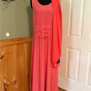 Antthony Coral Dress with Shaw. Can wear dress with or without the Shaw.
